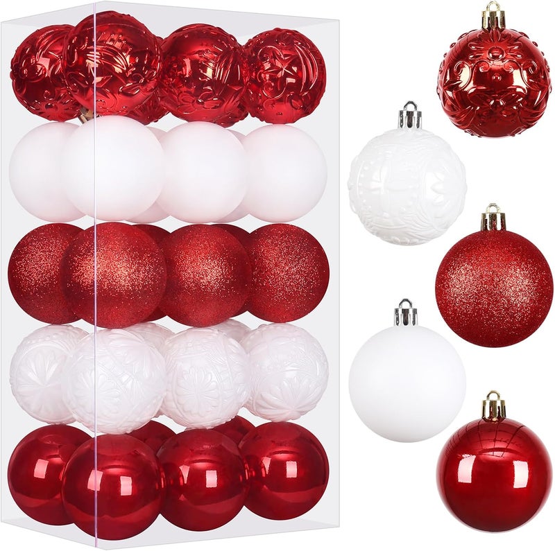 RoseCraft 30PCS Christmas Ball Ornaments, 2.36" Red/White Shatterproof Ornaments Set for Christmas Tree Hanging Decorations, for Home Holiday Xmas Party Decor. - Image 1
